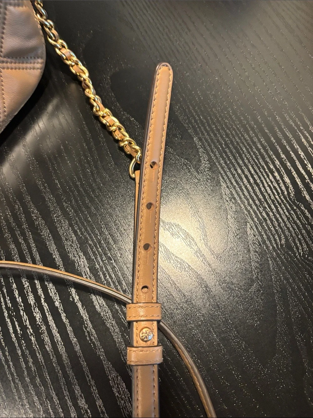 Tory Burch Tan Quilted Leather Crossbody Bag with Chain Strap